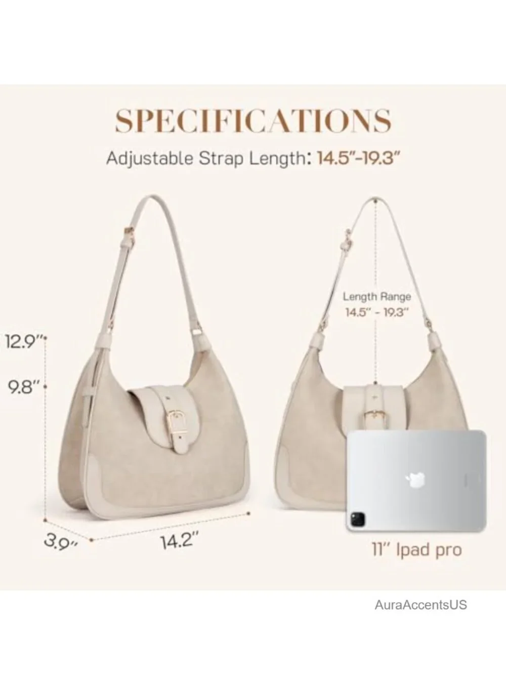 Large Hobo Handbag Women Suede Faux Leather Shoulder Bag